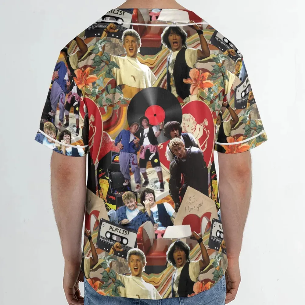 Vintage Collage Bill and Ted Unisex Baseball Jersey - 2