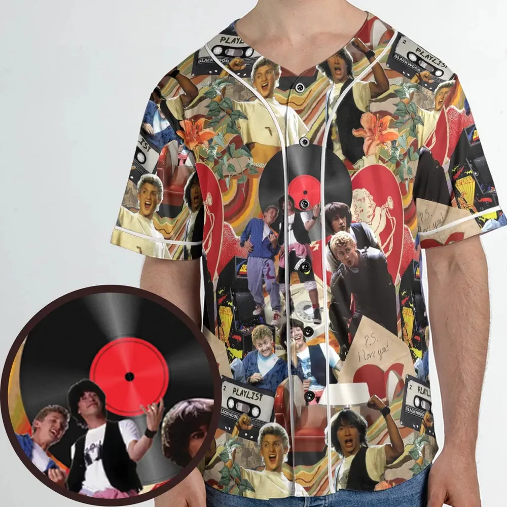 Vintage Collage Bill and Ted Unisex Baseball Jersey - 1