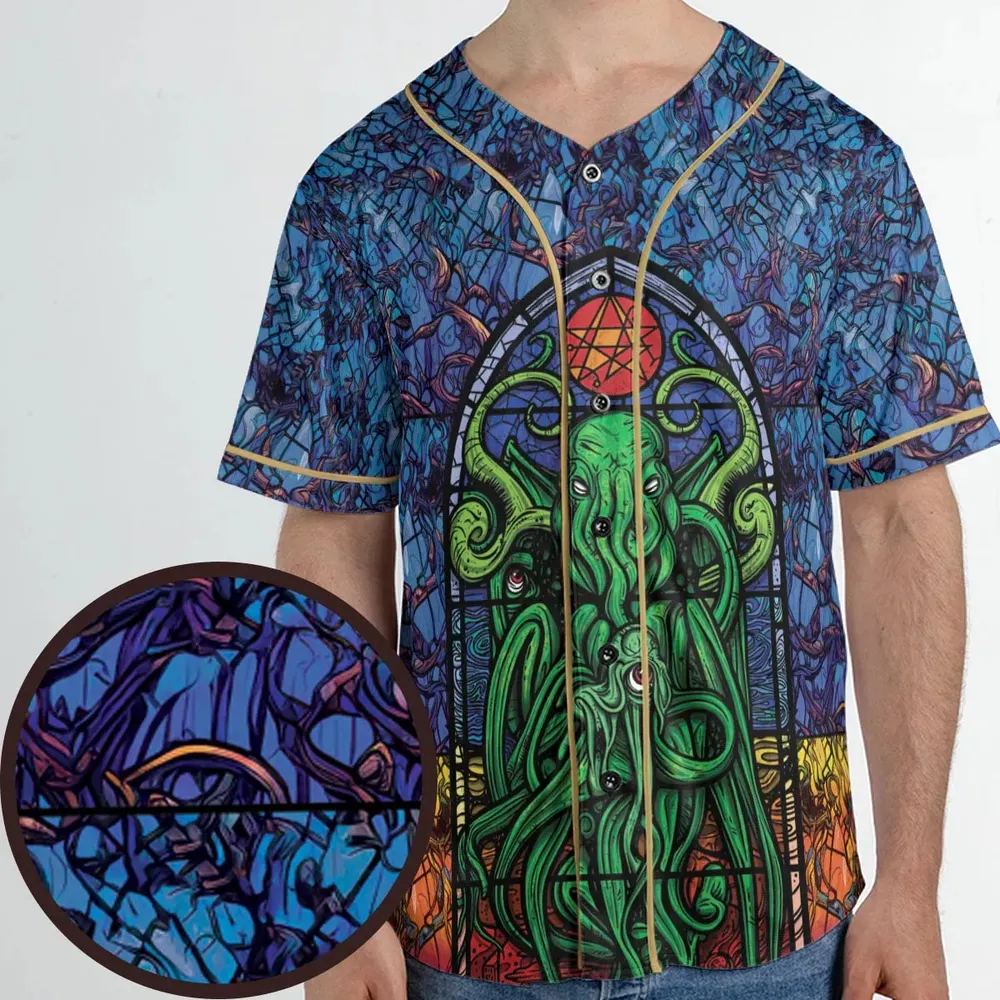 Stained Glass Cthulhu H.P Lovecraft Unisex Baseball Jersey - 1