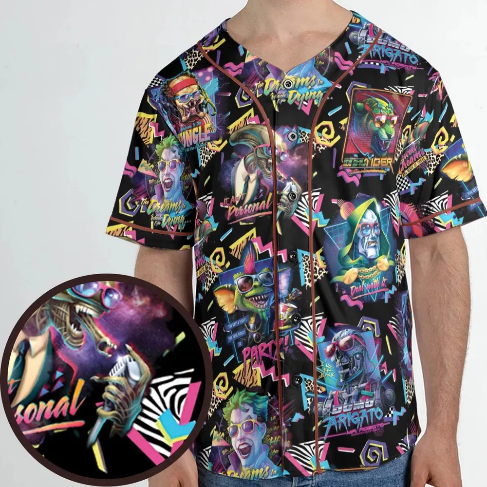 Retro Horror Characters Halloween Unisex Baseball Jersey - 1