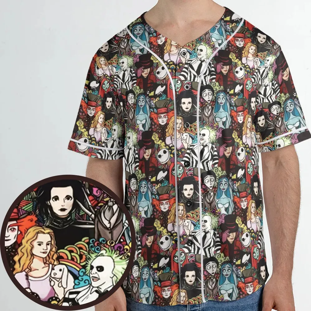 Tim Burton Characters Halloween Unisex Baseball Jersey - 1