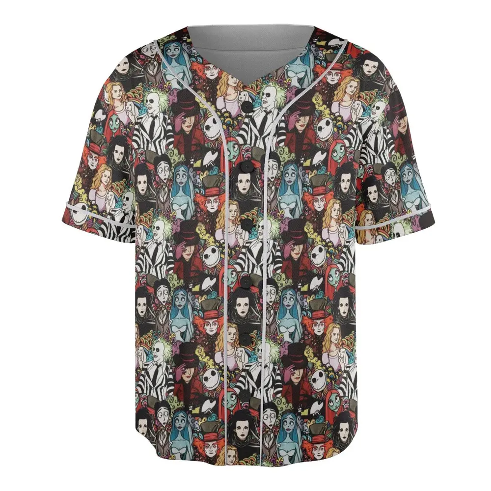 Tim Burton Characters Halloween Unisex Baseball Jersey - 3