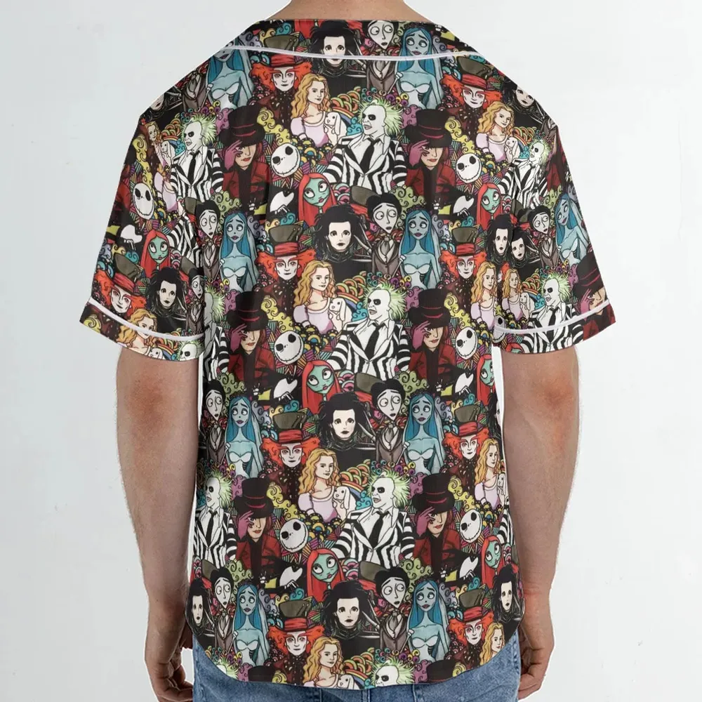 Tim Burton Characters Halloween Unisex Baseball Jersey - 2