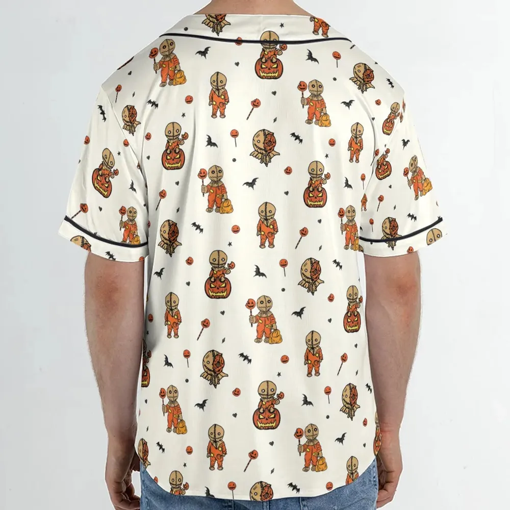 Pumpkin Sam Trick 'r Treat Horror Unisex Baseball Jersey - 2