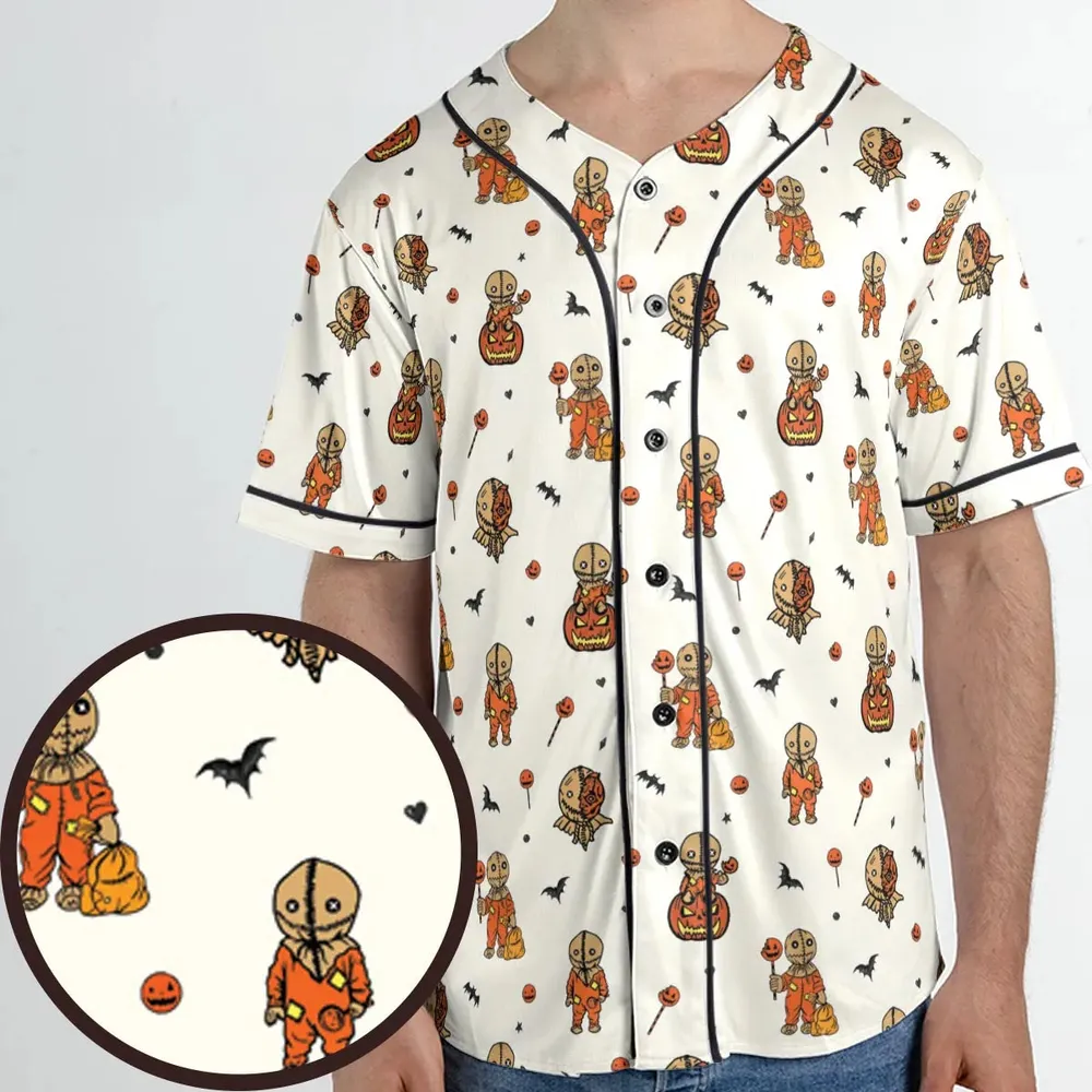 Pumpkin Sam Trick 'r Treat Horror Unisex Baseball Jersey - 1