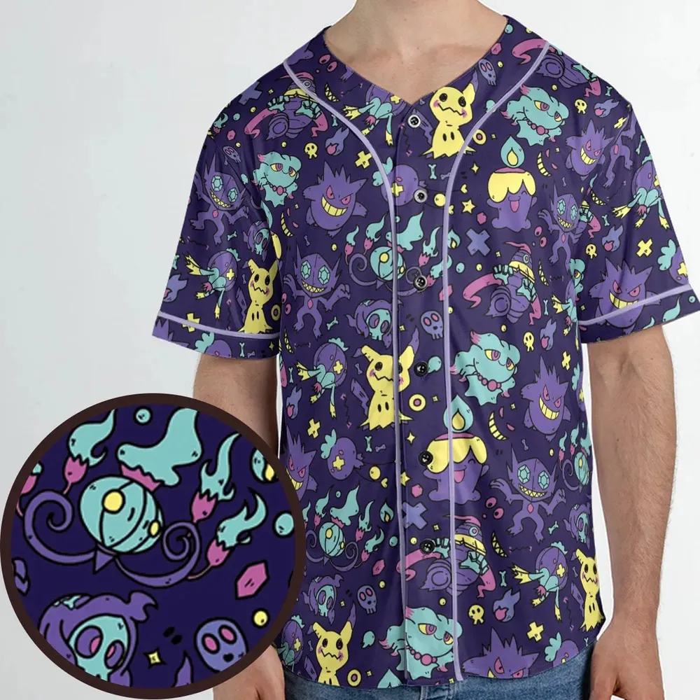 Gengar Ghost Pokemon Pattern Unisex Baseball Jersey - 1