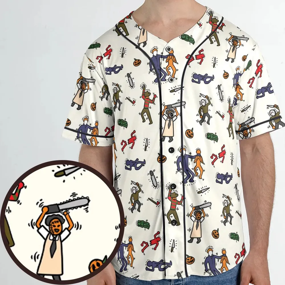 Horror Movie Pop Characters Pattern Unisex Baseball Jersey - 1