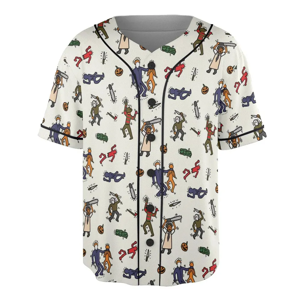 Horror Movie Pop Characters Pattern Unisex Baseball Jersey - 3