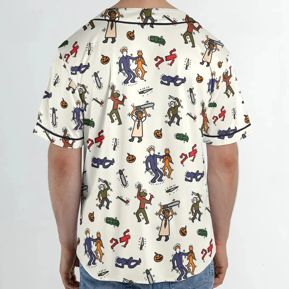 Horror Movie Pop Characters Pattern Unisex Baseball Jersey - 2