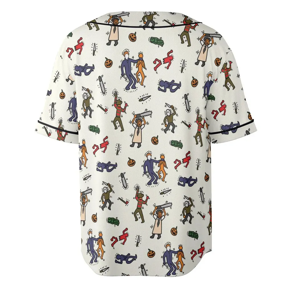 Horror Movie Pop Characters Pattern Unisex Baseball Jersey - 4