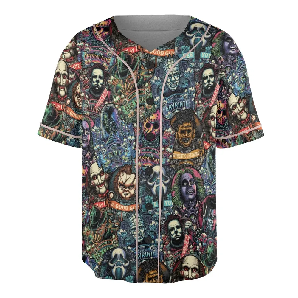 Horror Movie Characters Pattern Unisex Baseball Jersey - 3