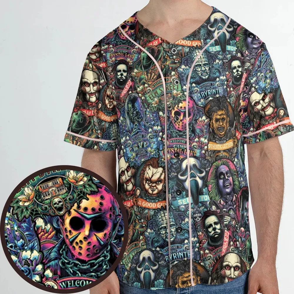 Horror Movie Characters Pattern Unisex Baseball Jersey - 1