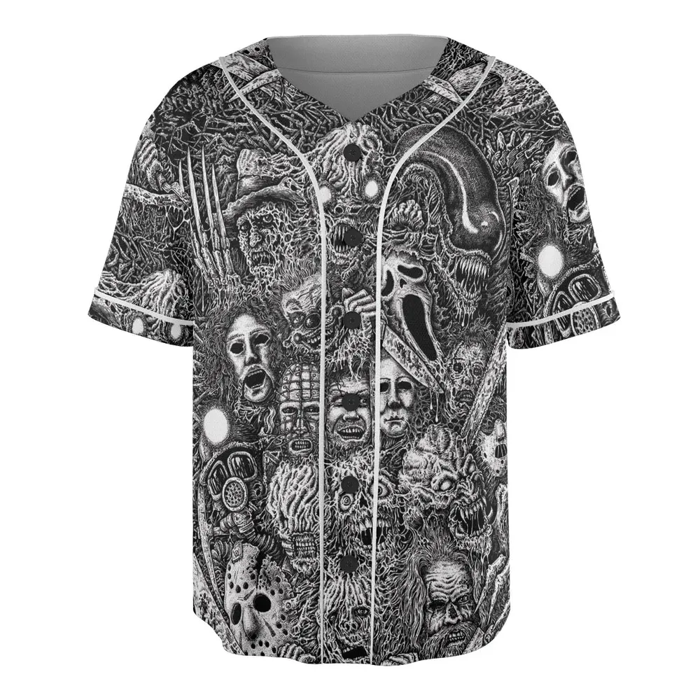 Horror Movie Assemblage Ghostface Xenomorph Pinhead Freddy Michael Myers Unisex Baseball Jersey - 3