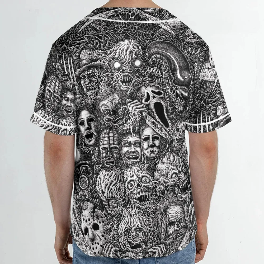 Horror Movie Assemblage Ghostface Xenomorph Pinhead Freddy Michael Myers Unisex Baseball Jersey - 2