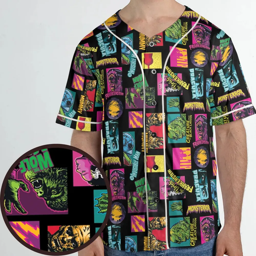 Monster Pop Movies Halloween Unisex Baseball Jersey - 1