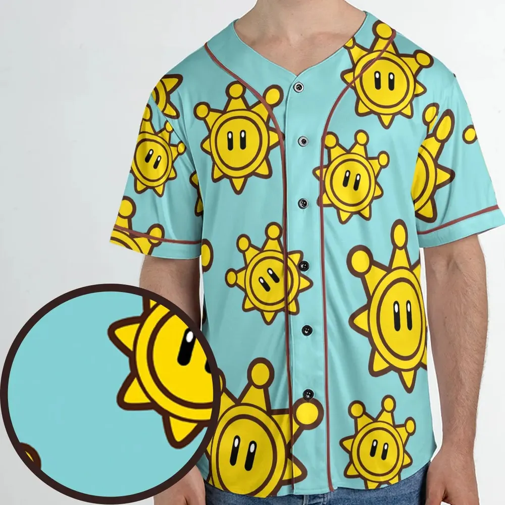 Shine Sprite Super Mario Button Up Unisex Baseball Jersey - 1