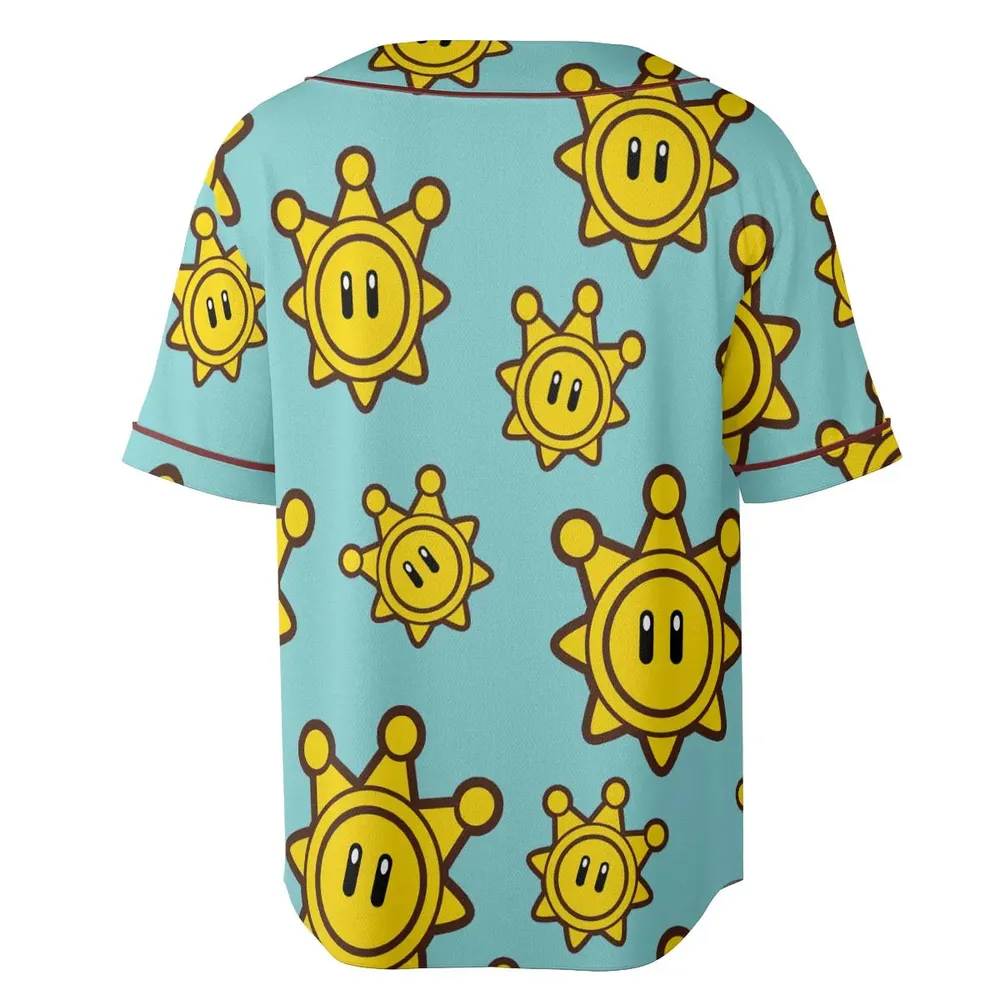 Shine Sprite Super Mario Button Up Unisex Baseball Jersey - 4