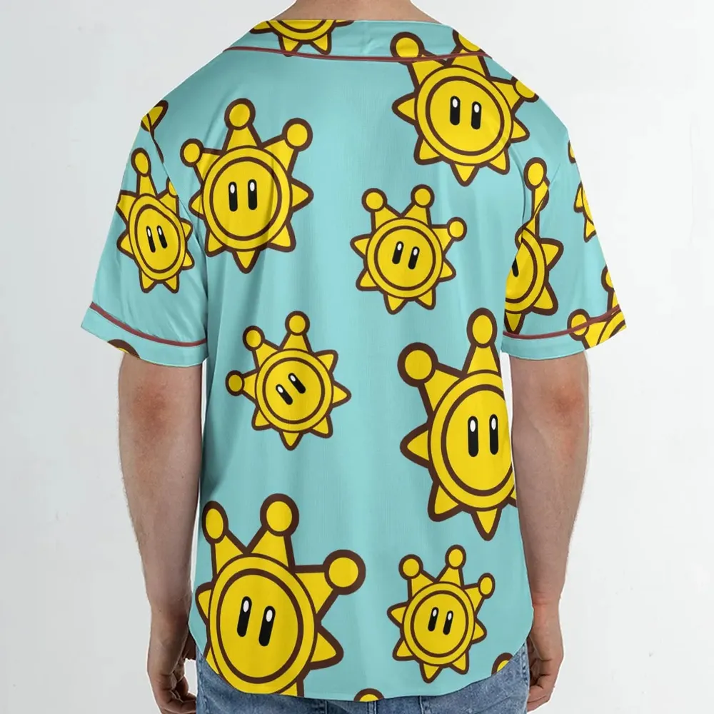 Shine Sprite Super Mario Button Up Unisex Baseball Jersey - 2