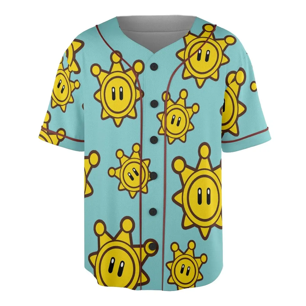 Shine Sprite Super Mario Button Up Unisex Baseball Jersey - 3