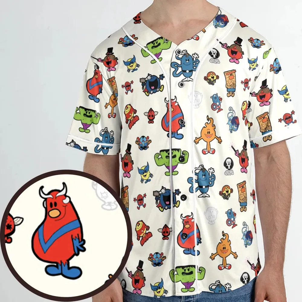 Marvel Characters And Mr Men Pattern Unisex Baseball Jersey - 1