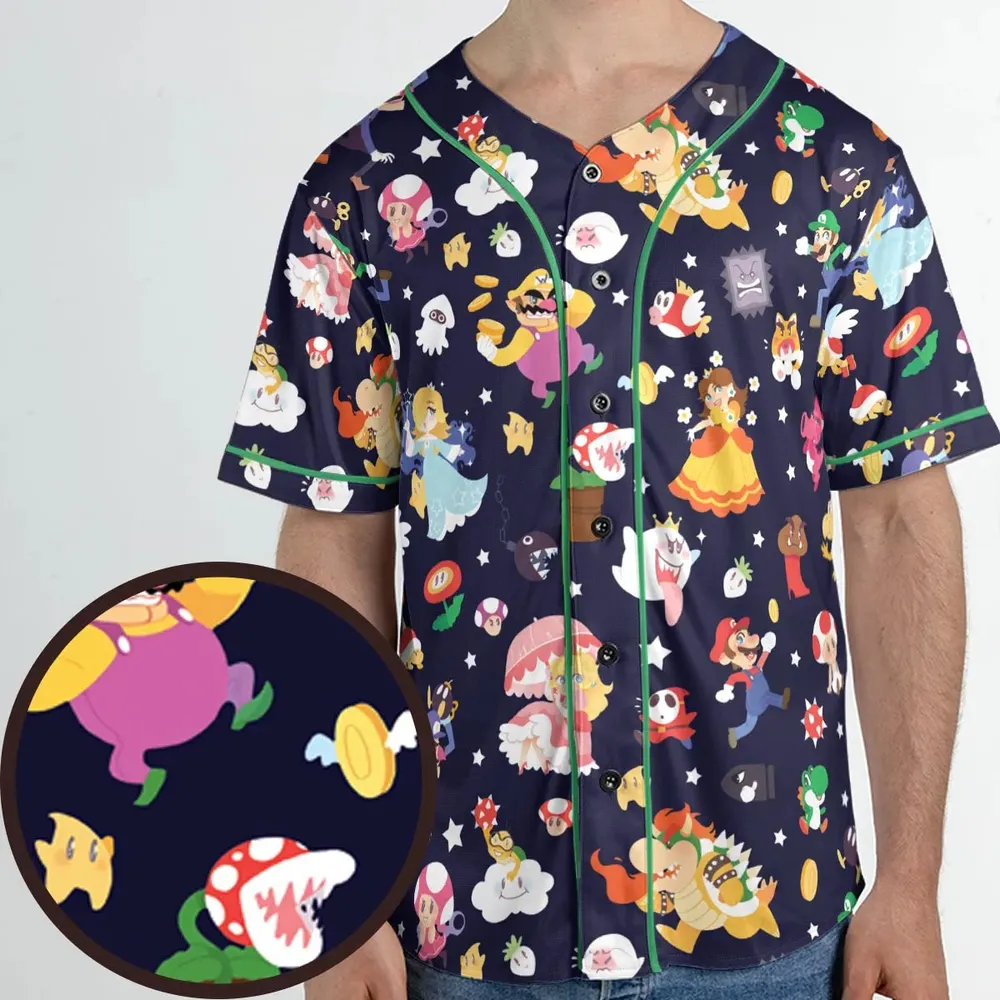 Mushroom Kingdom Super Mario Unisex Baseball Jersey - 1