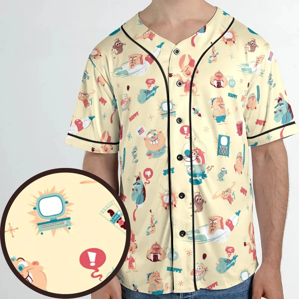 Ren and Stimpy Pattern Unisex Baseball Jersey - 1