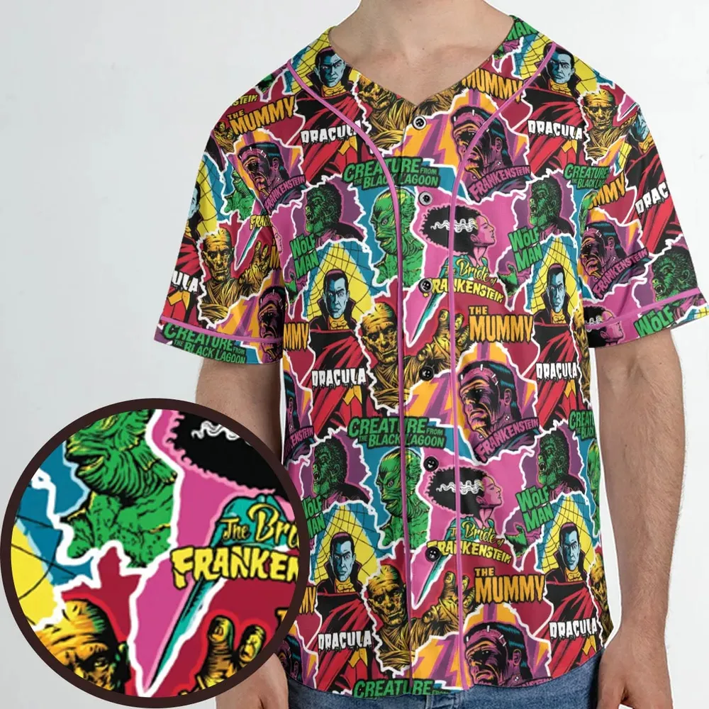 Monsters Pop Collage Universal Monsters Unisex Baseball Jersey - 1