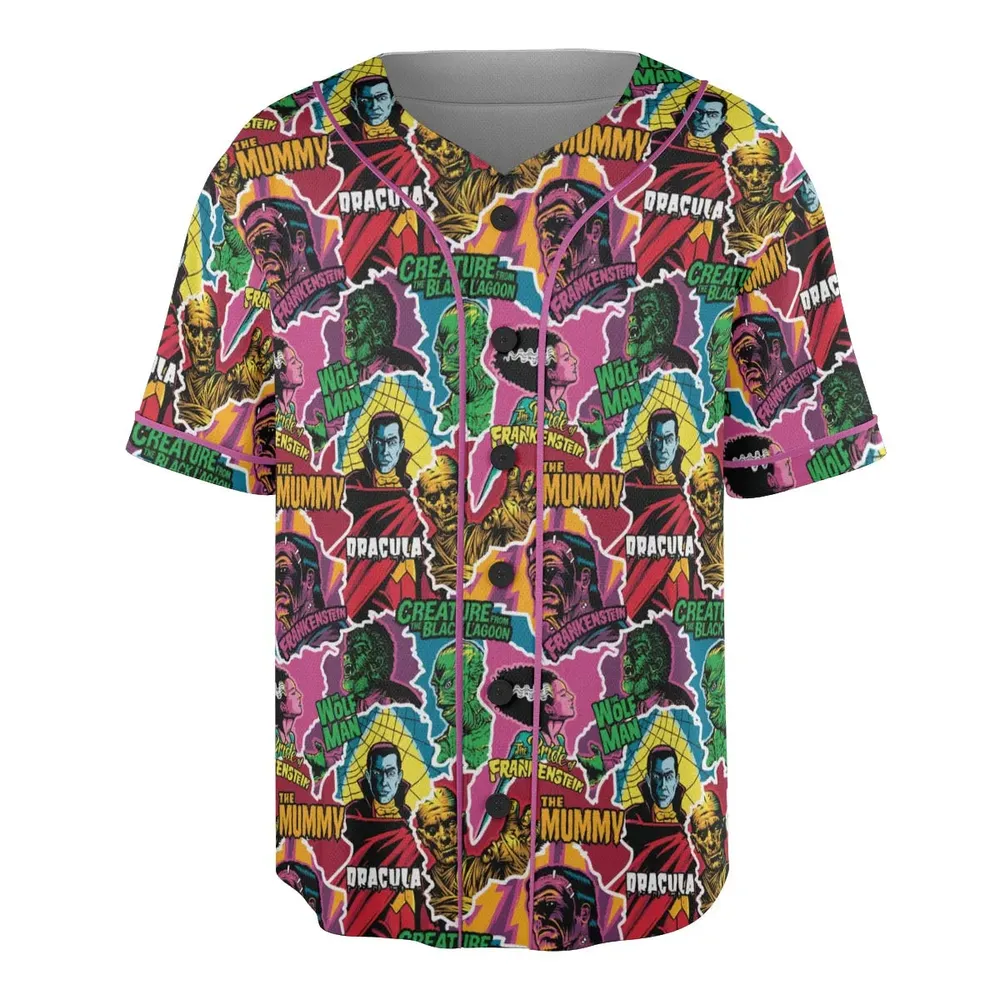 Monsters Pop Collage Universal Monsters Unisex Baseball Jersey - 3