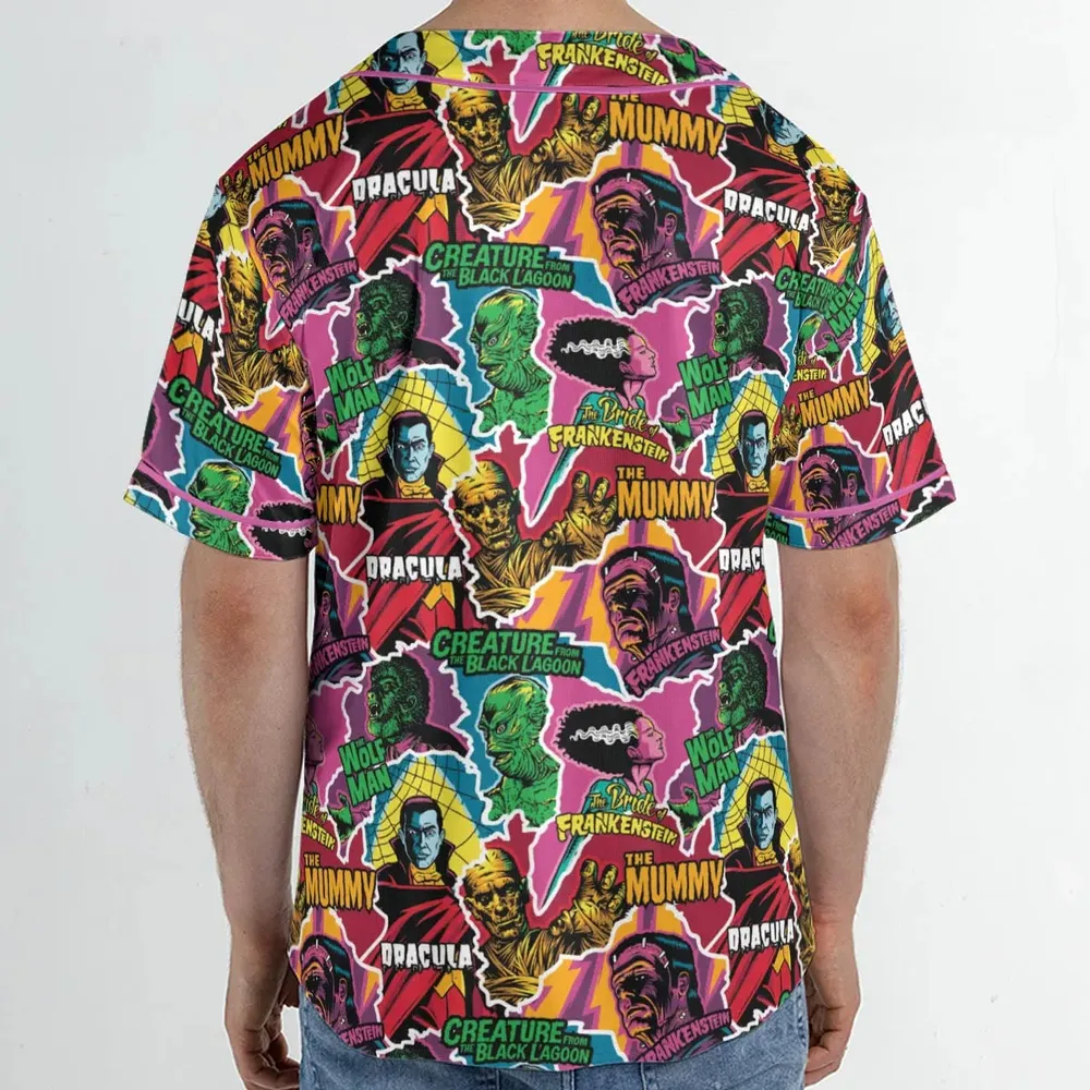 Monsters Pop Collage Universal Monsters Unisex Baseball Jersey - 2