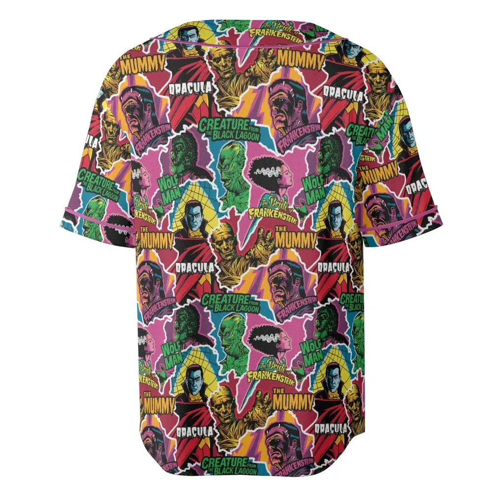 Monsters Pop Collage Universal Monsters Unisex Baseball Jersey - 4