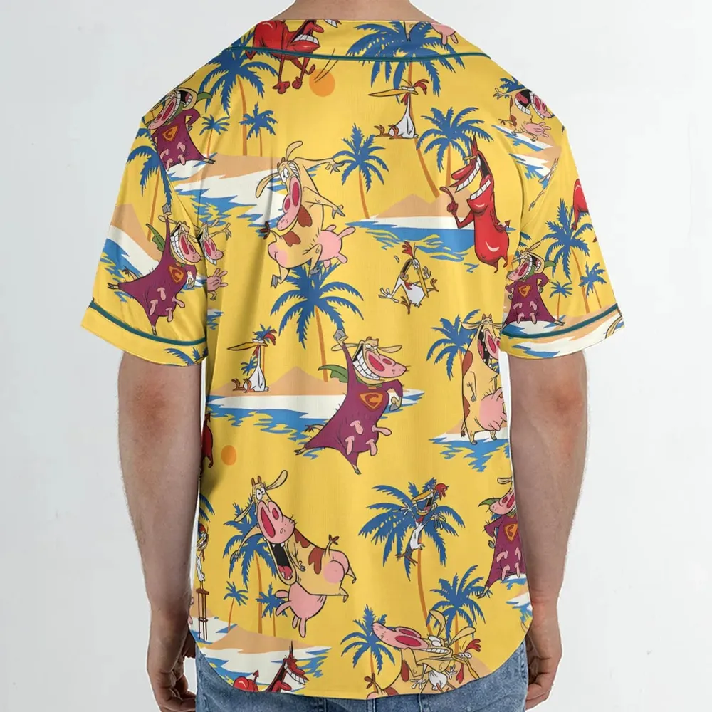 Cow Chicken Red Guy Unisex Baseball Jersey - 2