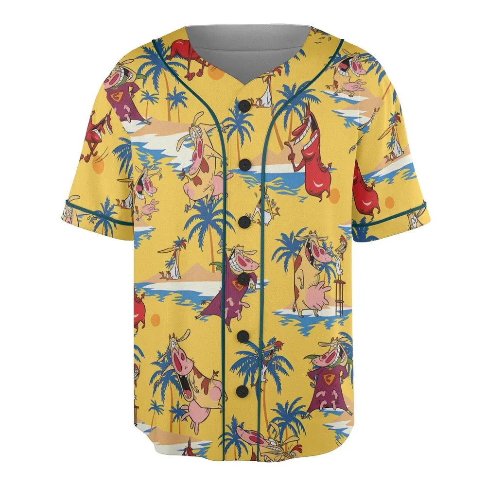 Cow Chicken Red Guy Unisex Baseball Jersey - 3