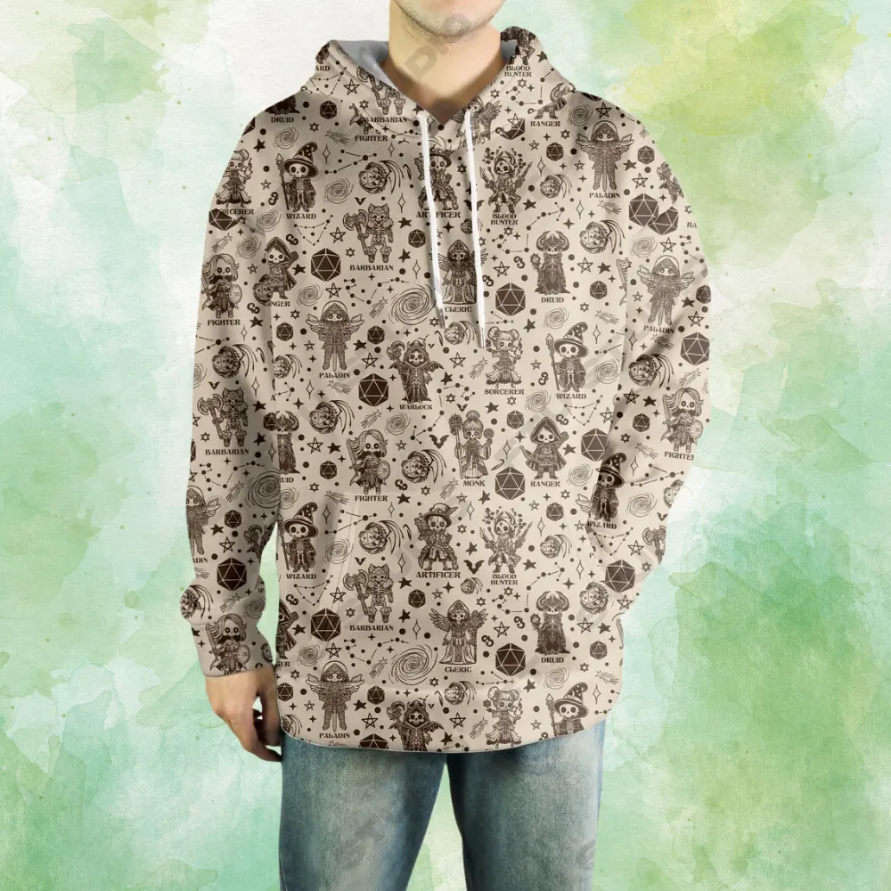 DND Class Skeleton All-over Print Hoodie - 1