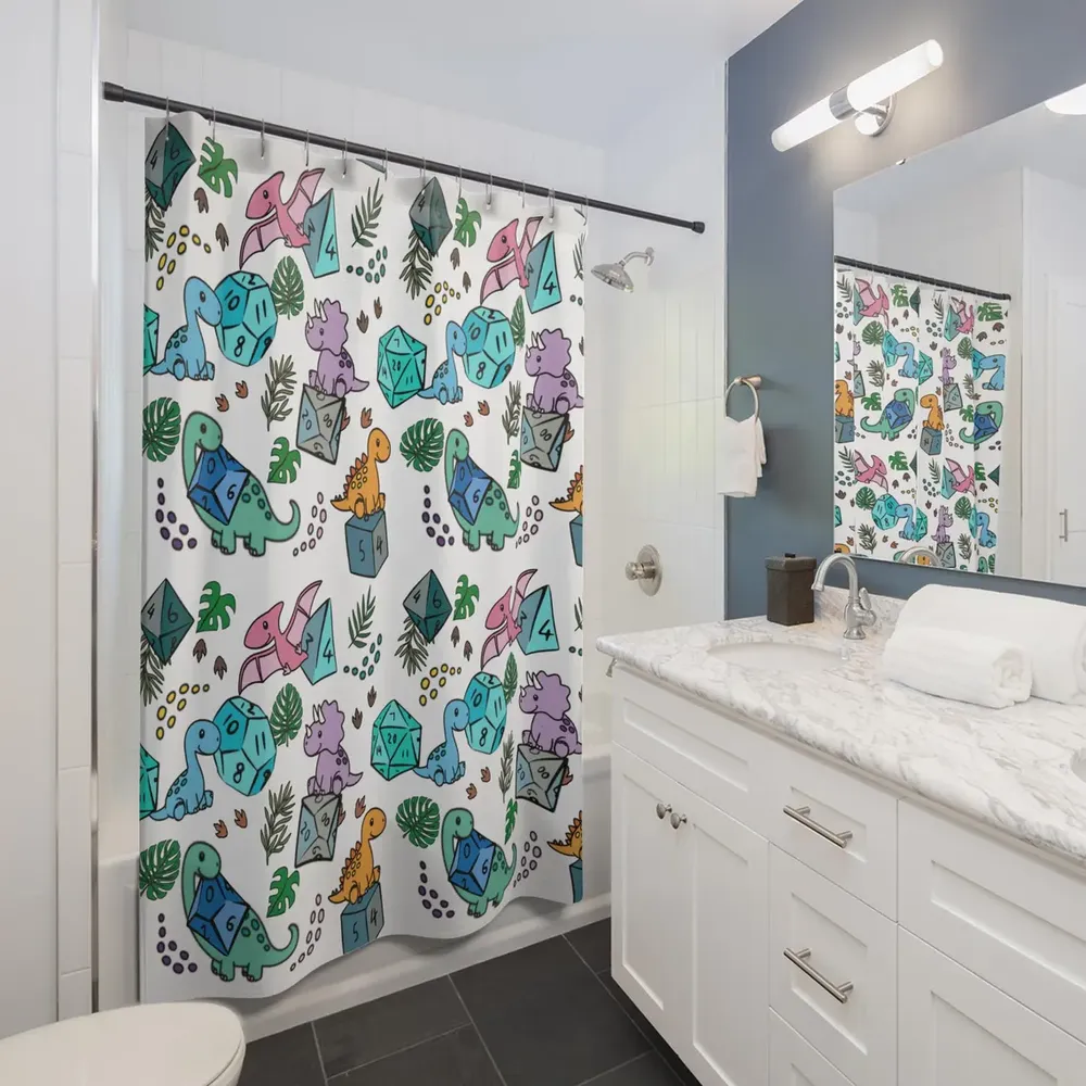 Cute Dragons And Dices Shower Curtain - 3