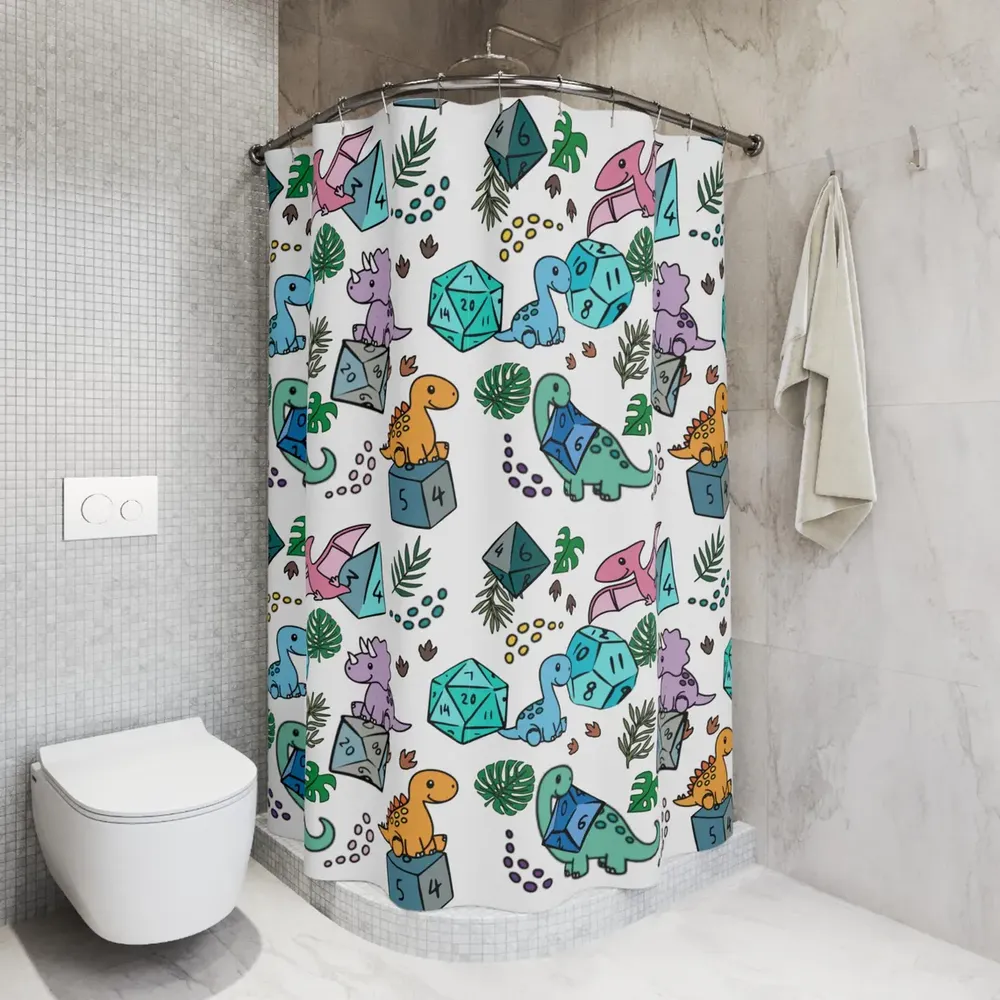 Cute Dragons And Dices Shower Curtain - 2