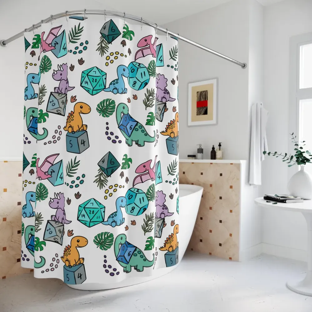 Cute Dragons And Dices Shower Curtain - 1