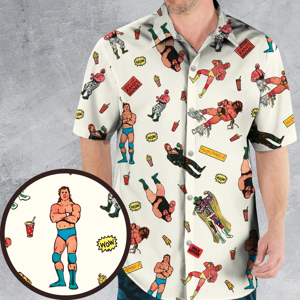Wrestling Superstars Hulk Hogan Macho Man Logos Hawaiian Shirt - 1