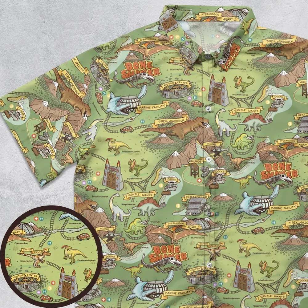 Isla Nublar Jurrasic Park Map Button Down Shirt - 1