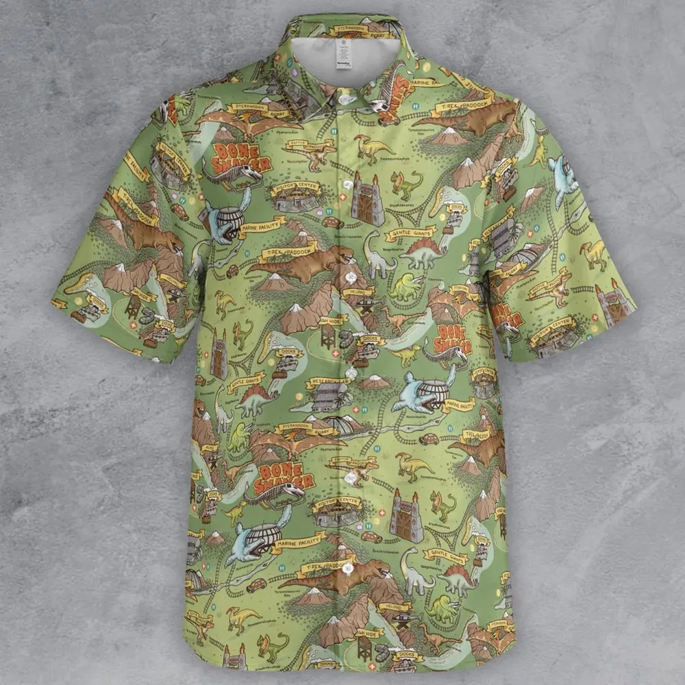 Isla Nublar Jurrasic Park Map Button Down Shirt - 2