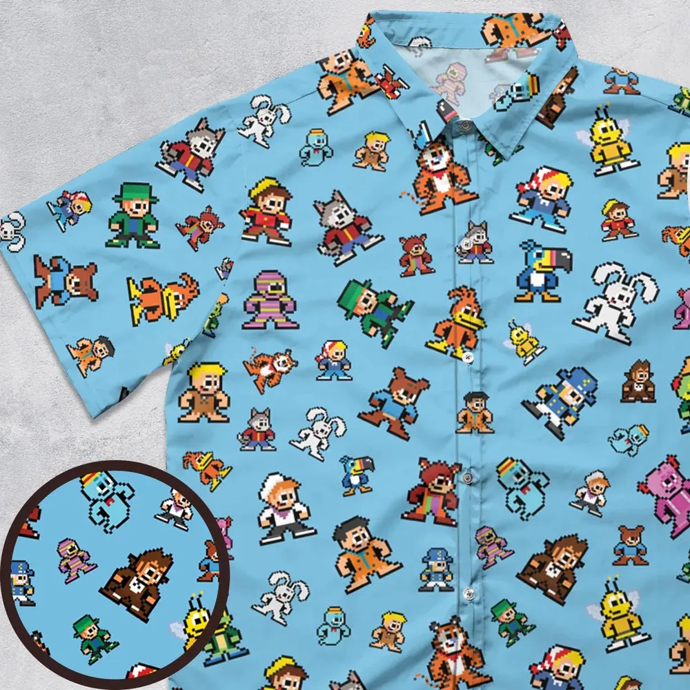 8-bit Breakfast Cereal Icons Button Down Shirt - 1