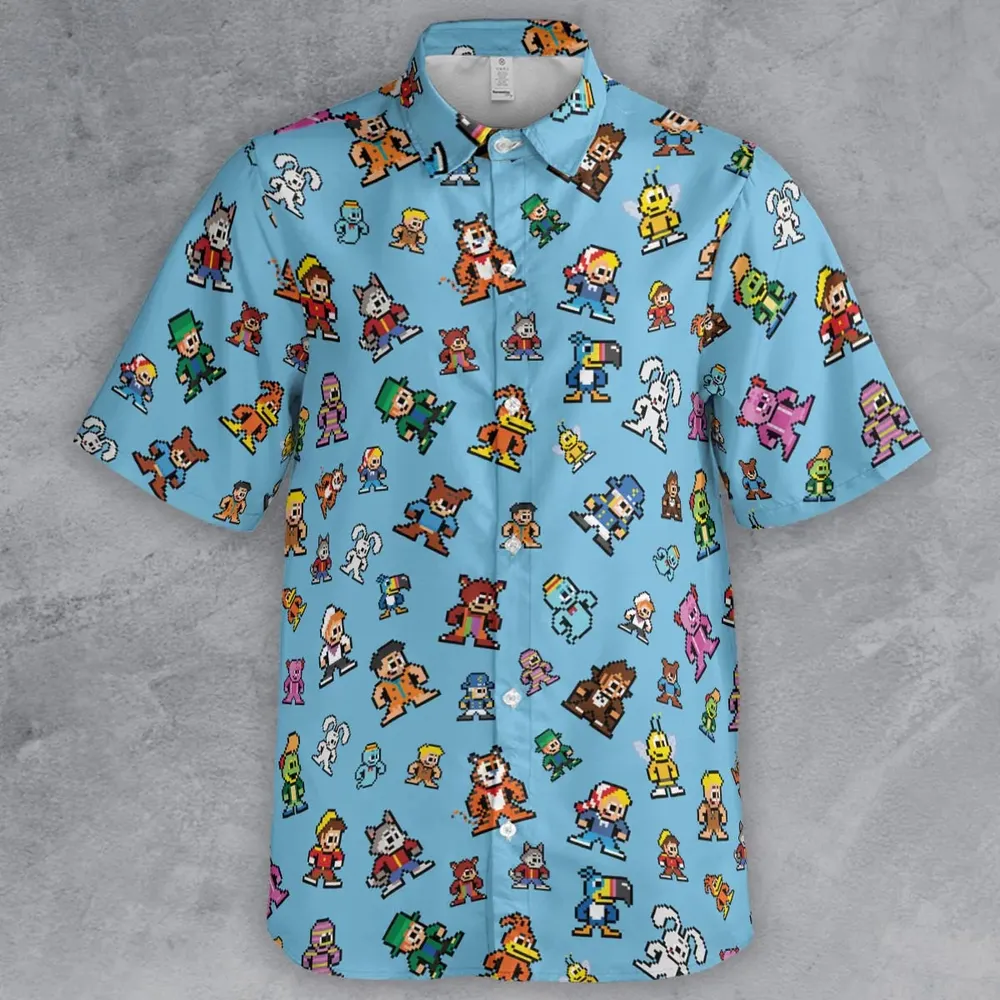 8-bit Breakfast Cereal Icons Button Down Shirt - 2