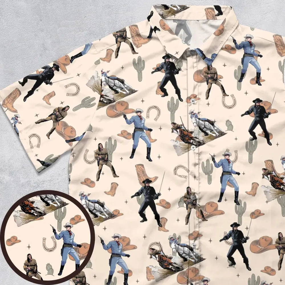 Old Western The Lone Ranger Zorro Tarzan Button Down Shirt - 1