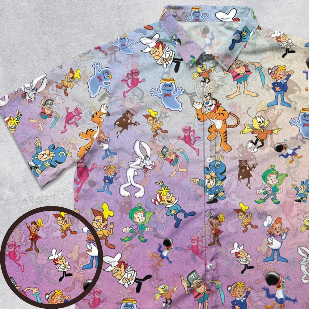 80s 90s Commercial Cereal Mascots Button Down Shirt - 1