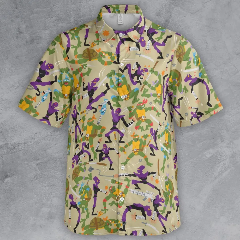 Green and Purple Battle TMNT Button Down Shirt - 2