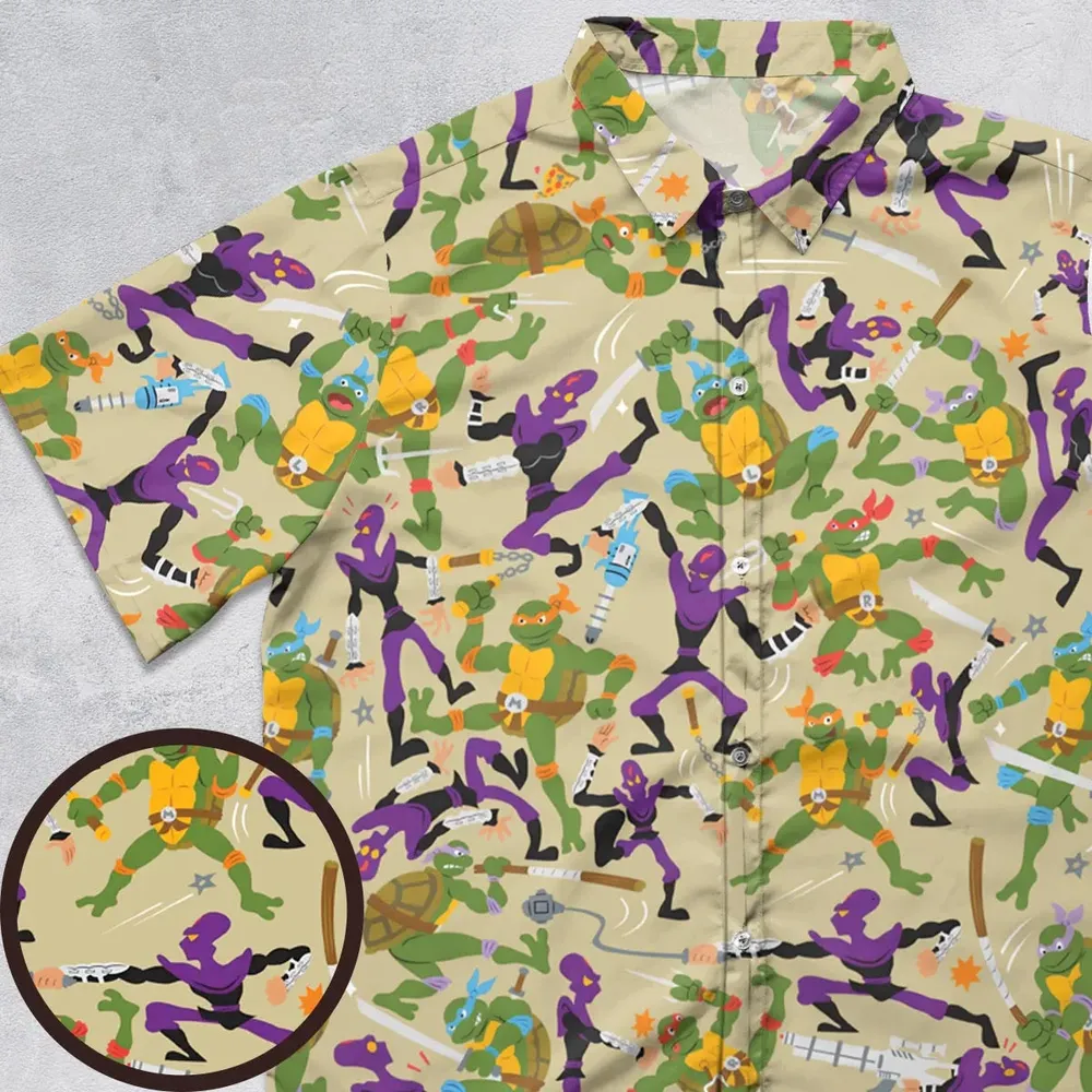 Green and Purple Battle TMNT Button Down Shirt - 1