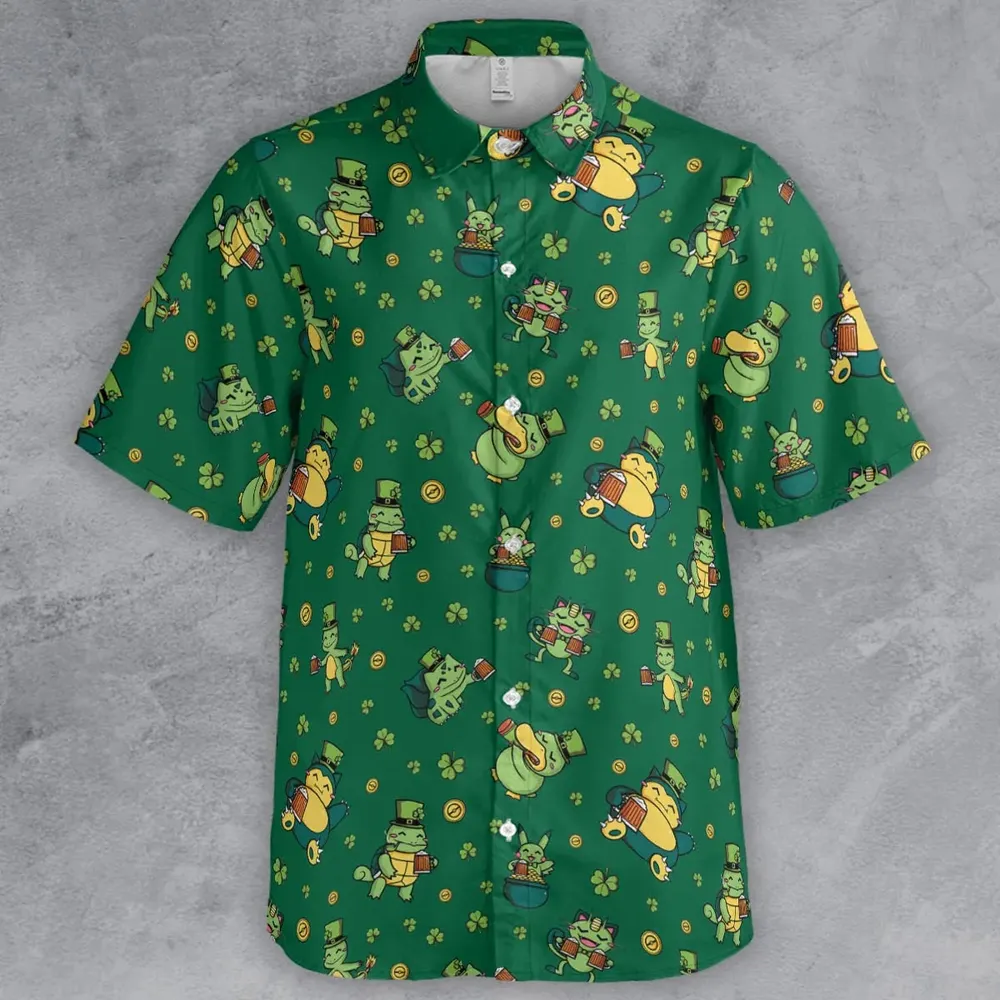 Happy St. Patrick day Pokemon Green Button Down Shirt - 2