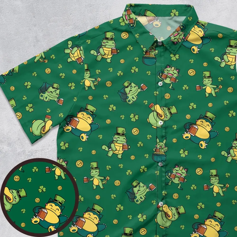 Happy St. Patrick day Pokemon Green Button Down Shirt - 1