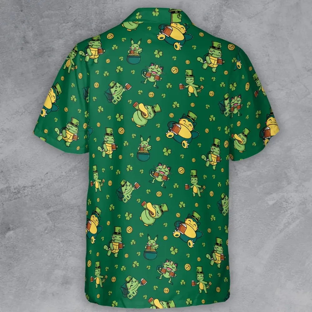 Happy St. Patrick day Pokemon Green Button Down Shirt - 3