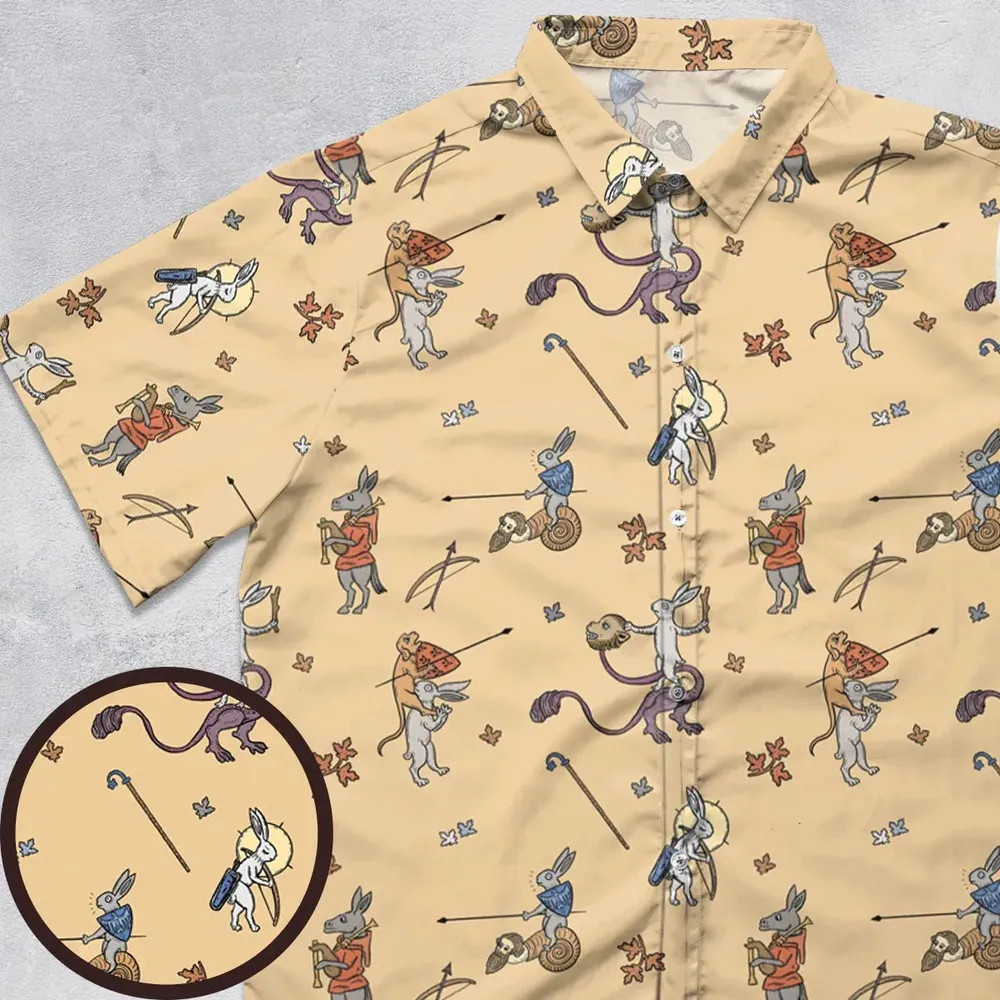 The Medieval Marginalia Killer Rabbit Monty Python Button Down Shirt - 1