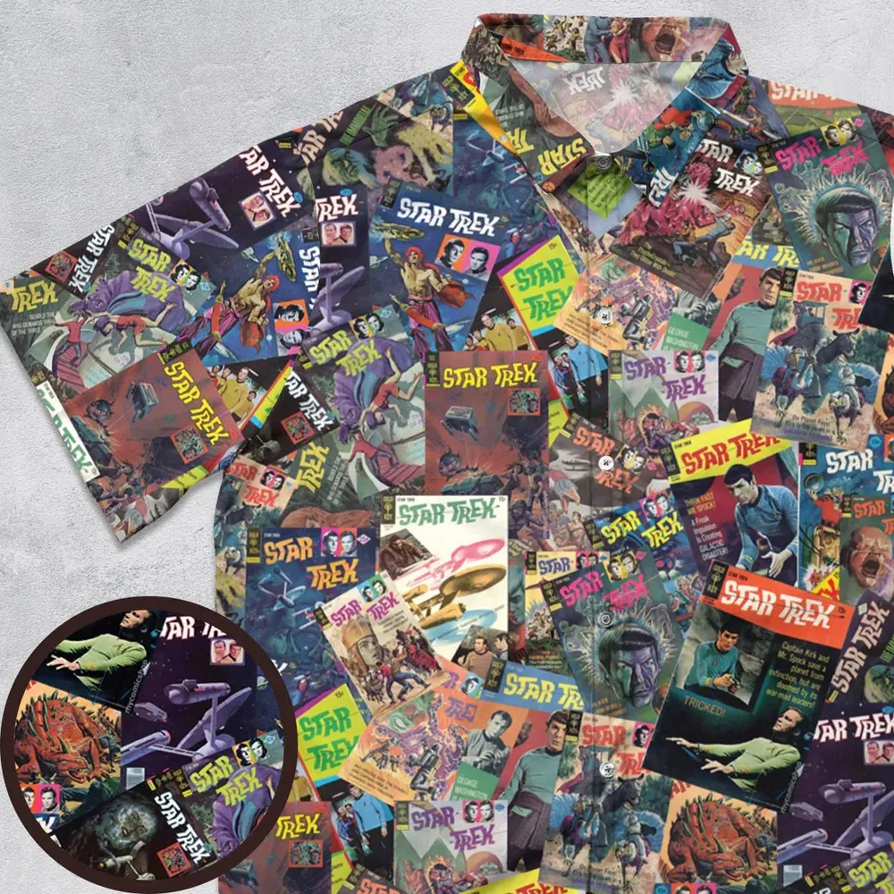 Vintage 1970s Star Trek Comic Books Collage Button Down Shirt - 1